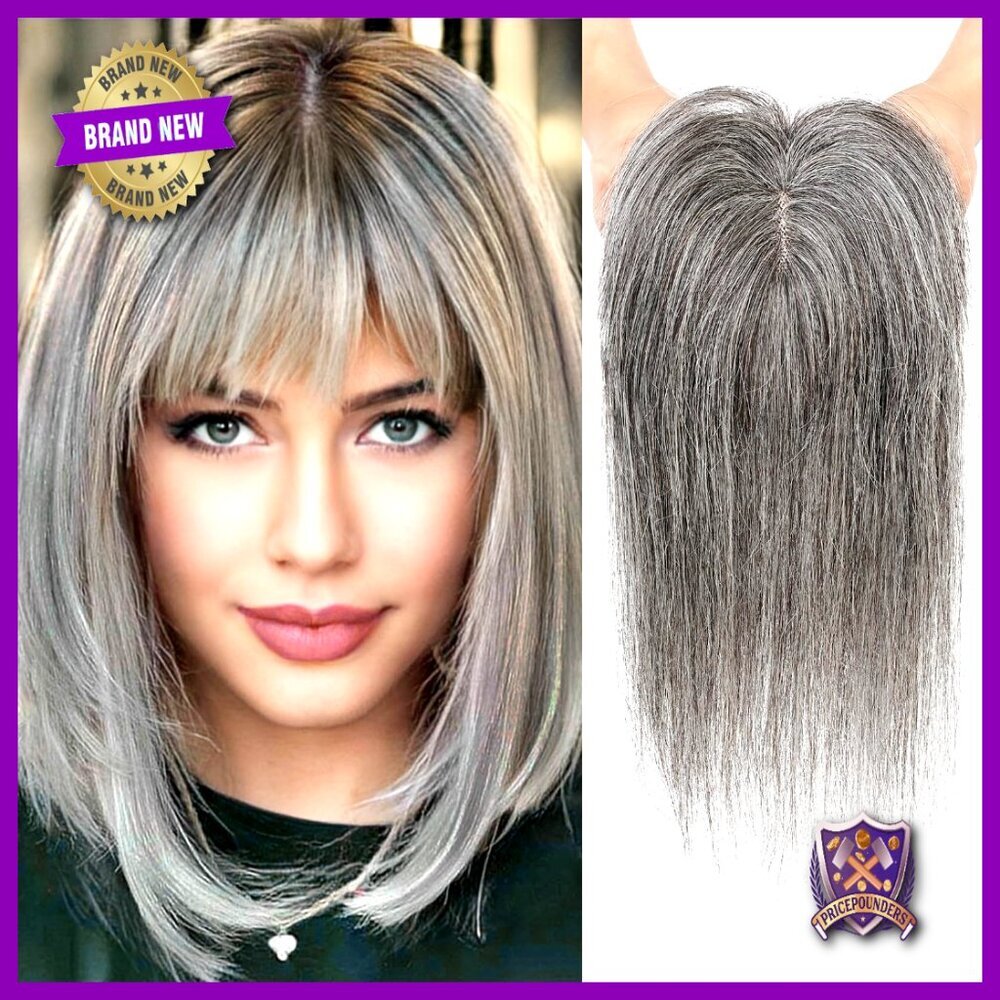 Human Hair Topper with Bangs for Thinning Hair 10 Inch Under Chin Length